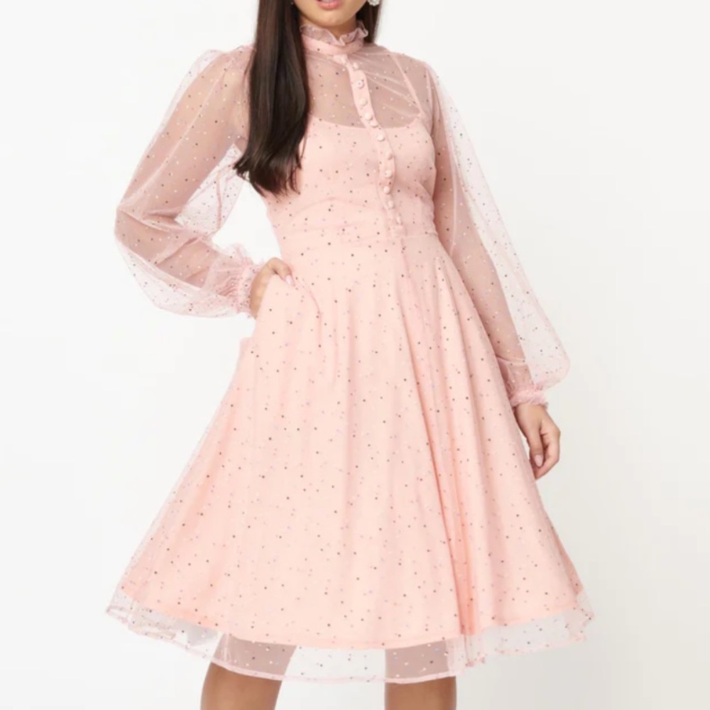NWT Unique Vintage high neck mesh confetti dress